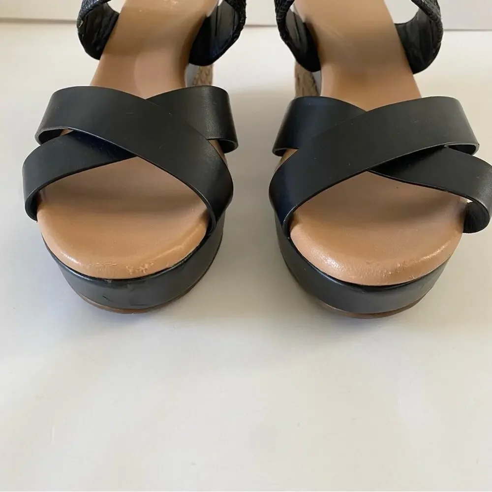 UGG Adriana Wedge Platform Sandal Leather Open Toe Espadrille Black Sz 11